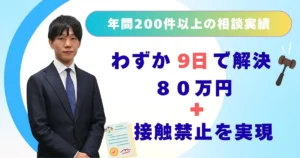 渋谷の法律事務所の解決事例：配偶者と親密な関係になった相手に対し、接触禁止・個人情報の削除を最優先に求め、慰謝料80万円とあわせて約9日のスピード解決を実現した事例